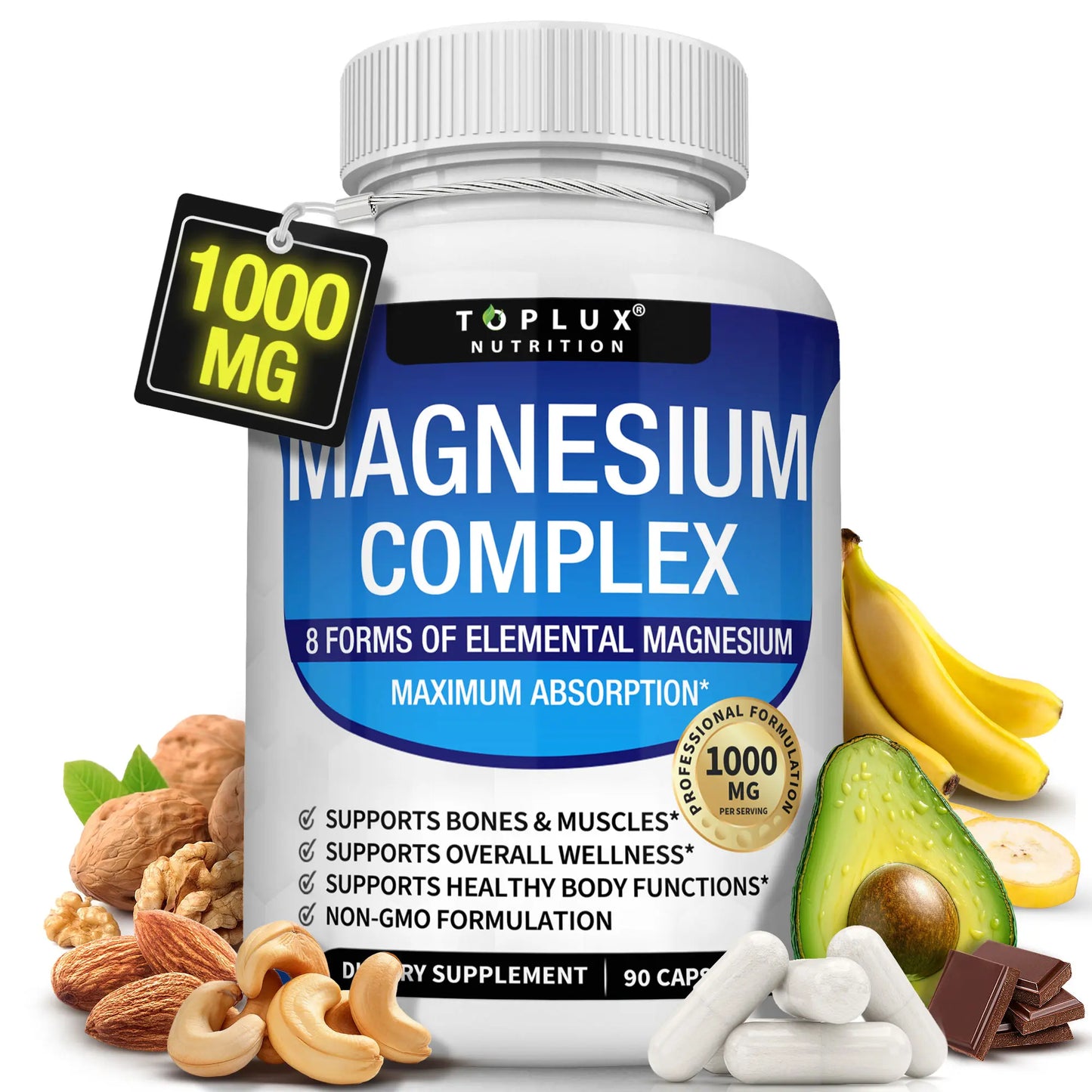 Experience Optimal Wellness with Toplux Magnesium Complex - The Essential 8-in-1 Magnesium Supplement for Restful Sleep and Muscle Support