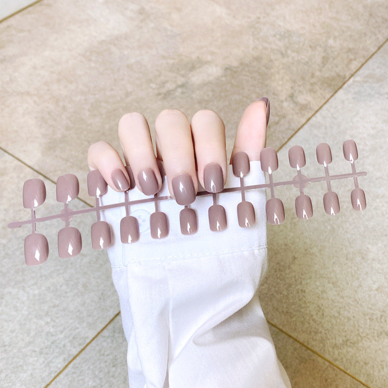 Short Square And Round Solid Color Sequins Wear Fake Nails