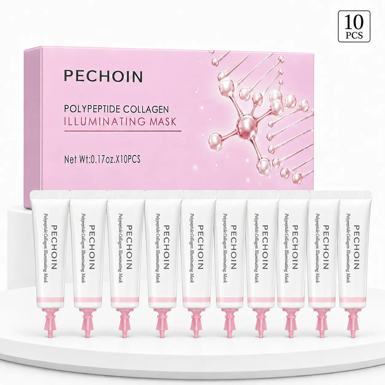 Revitalize Your Skin with Pechoin's Pink Polypeptide Collagen Illuminating Mask - Achieve a Dewy Glow and Firm-Looking Skin with This No-Rinse Cream-to-Clear Face Mask!