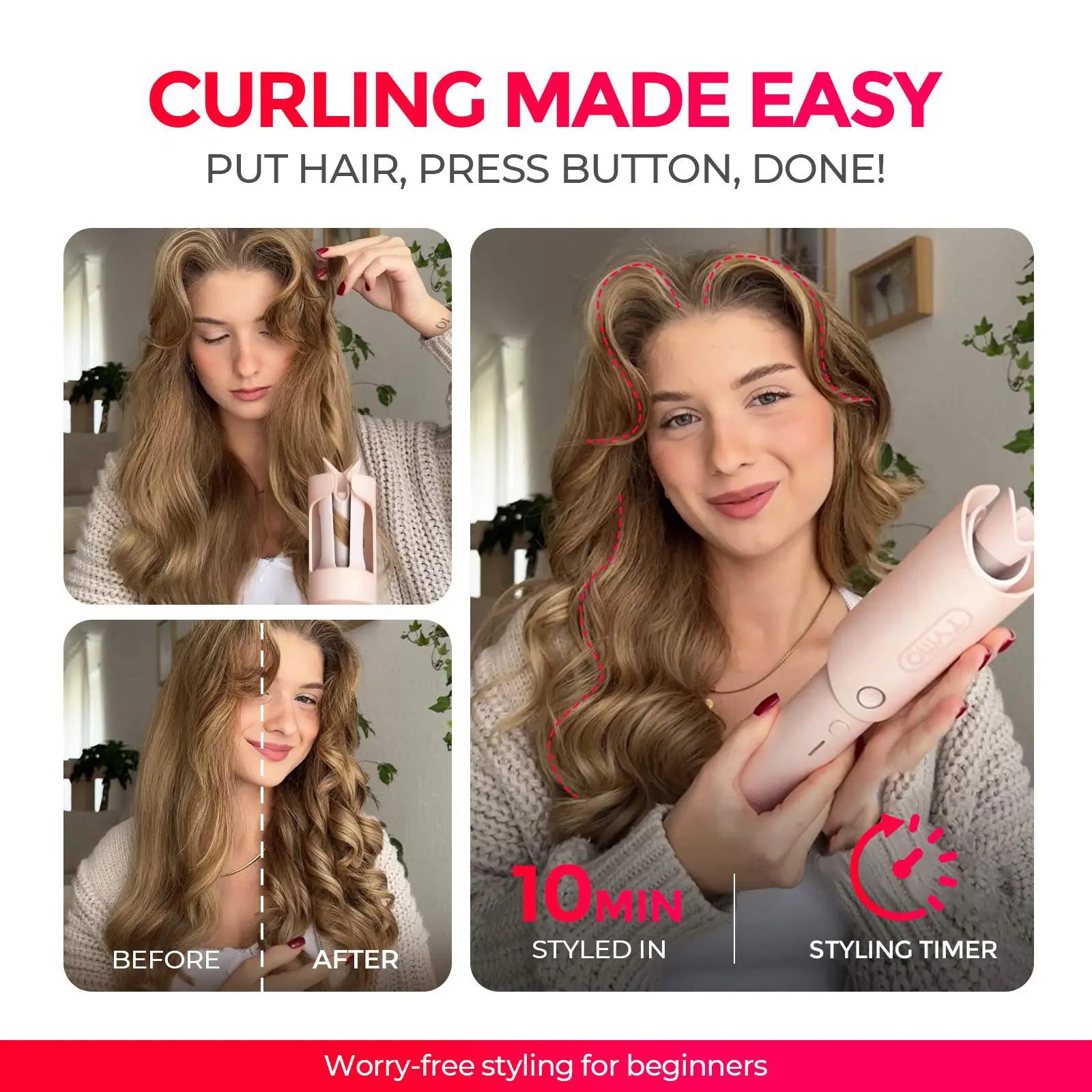 TYMO CURLPRO Automatic Hair Curler - Multifunctional Styler, Curling Irons with Negative-Ion Ceramic Coating, Anti-Jam Chip, 1-Tap Auto-Rotating Barrel, Dual Temp, Timer, Swivel Cord, Anti-Tangle, Travel-Friendly Bouncy Curls Gift for Women