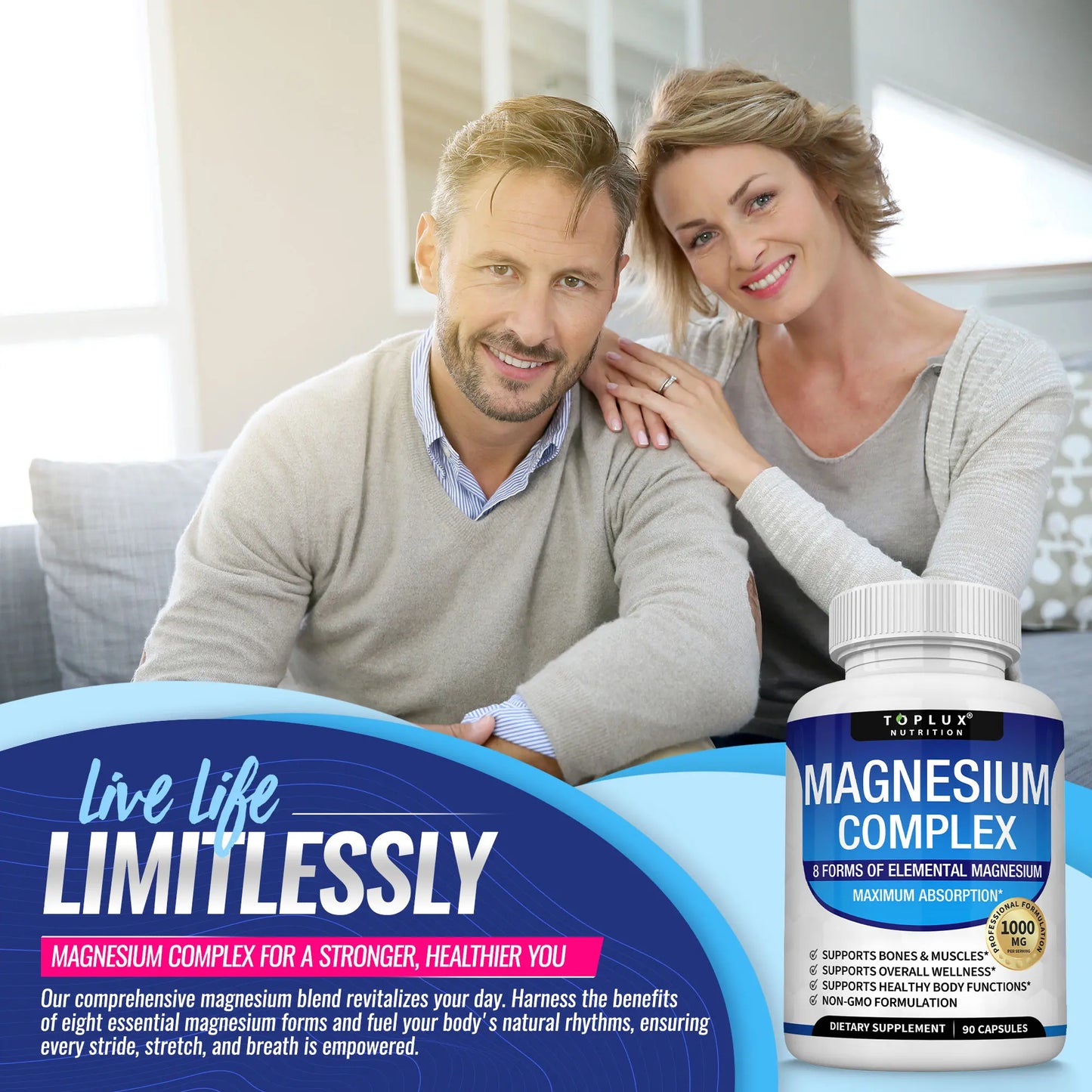 Experience Optimal Wellness with Toplux Magnesium Complex - The Essential 8-in-1 Magnesium Supplement for Restful Sleep and Muscle Support