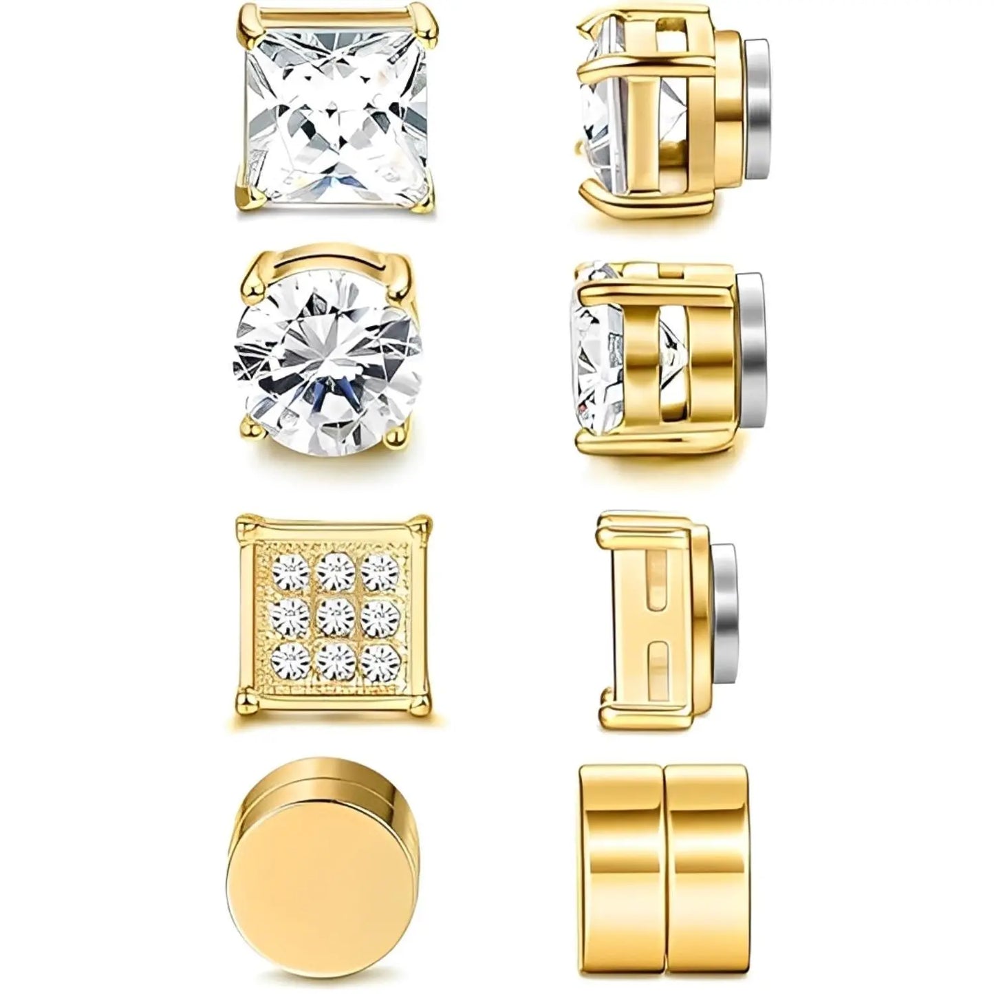 CASSIECA 2-Pair Unisex Stainless Steel Magnetic Studs Earrings Set, Non-Piercing Fake Piercing 5-8MM CZ Jewelry for Adults, Summer Vibes Accessories