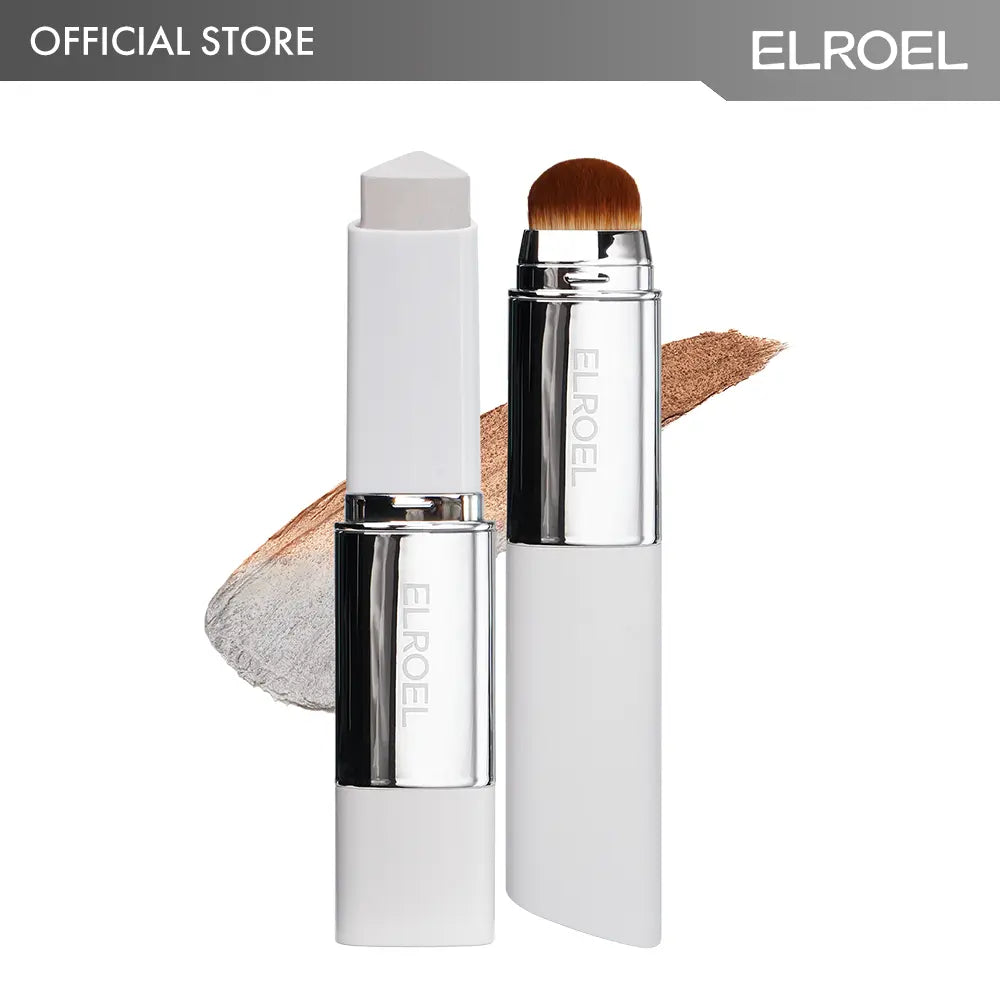 [ELROEL Official Store] ELROEL Blanc Cover Cream Stick V White - Korean Color-Changing Foundation Stick with Volufiline - Medium to Full Coverage Dewy Finish Base Makeup - Dual-Ended with Detachable Brush (13G, 0.04 Oz)