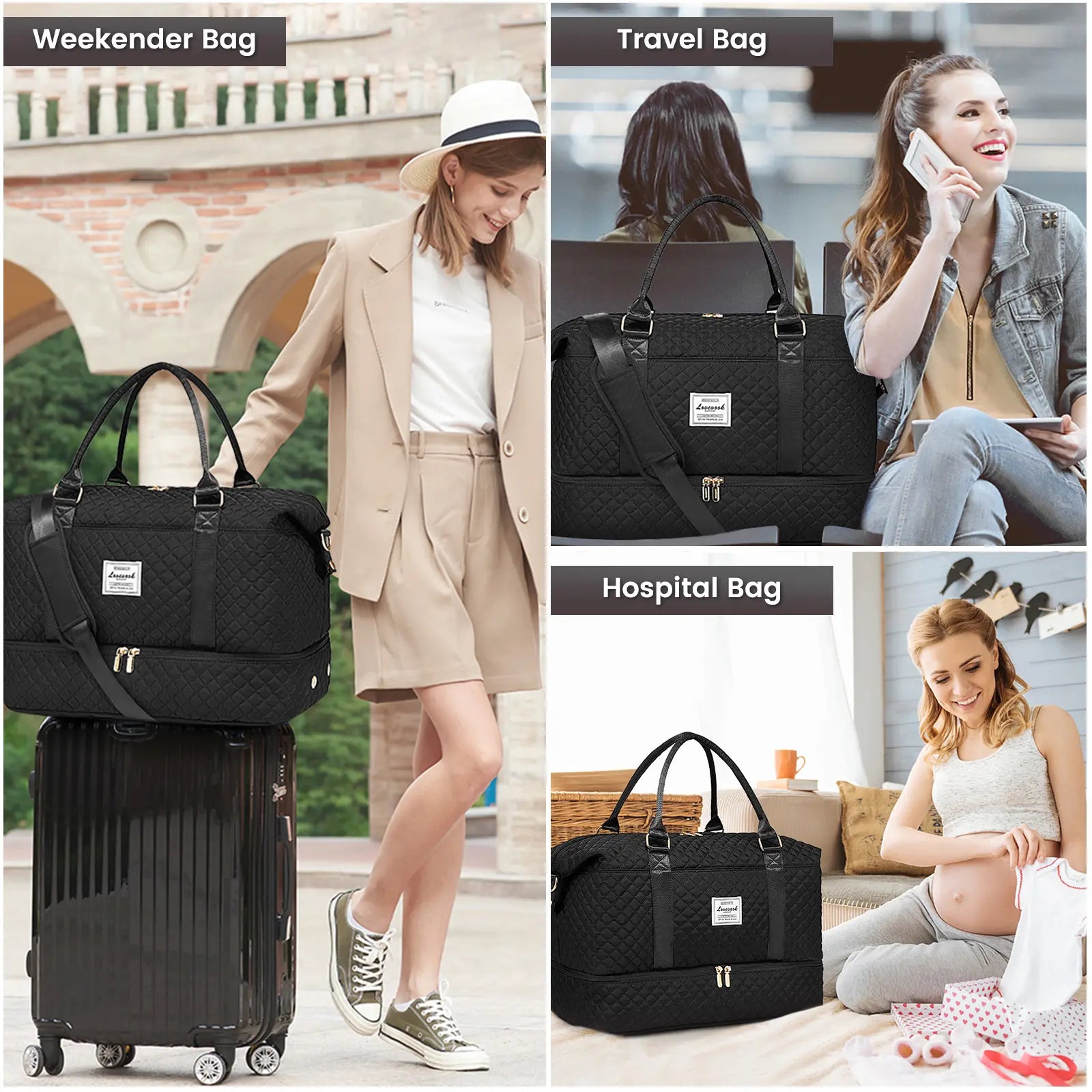 LOVEVOOK Weekender Bag Travel Duffel Bag with Shoe Compartment and Toiletry Bag for Women, Hospital Bag for Mom, Carry on Overnight Bag, Travel Essentials. Tiktokshopbacktoschool