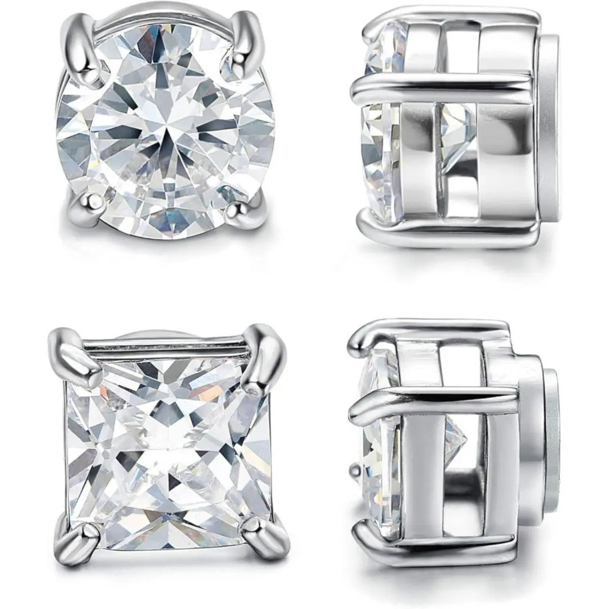 CASSIECA 2-Pair Unisex Stainless Steel Magnetic Studs Earrings Set, Non-Piercing Fake Piercing 5-8MM CZ Jewelry for Adults, Summer Vibes Accessories