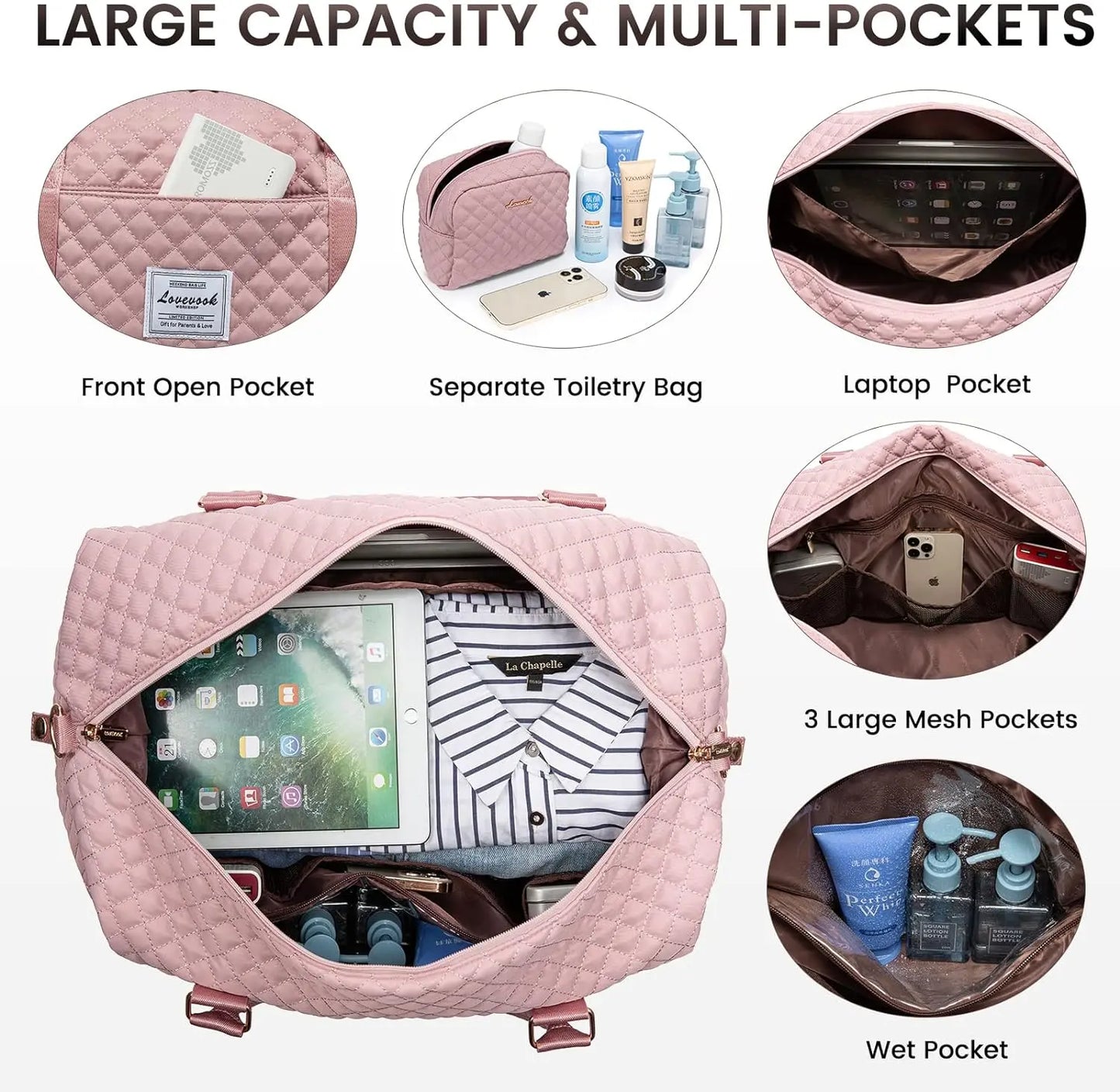 LOVEVOOK Weekender Bag Travel Duffel Bag with Shoe Compartment and Toiletry Bag for Women, Hospital Bag for Mom, Carry on Overnight Bag, Travel Essentials. Tiktokshopbacktoschool