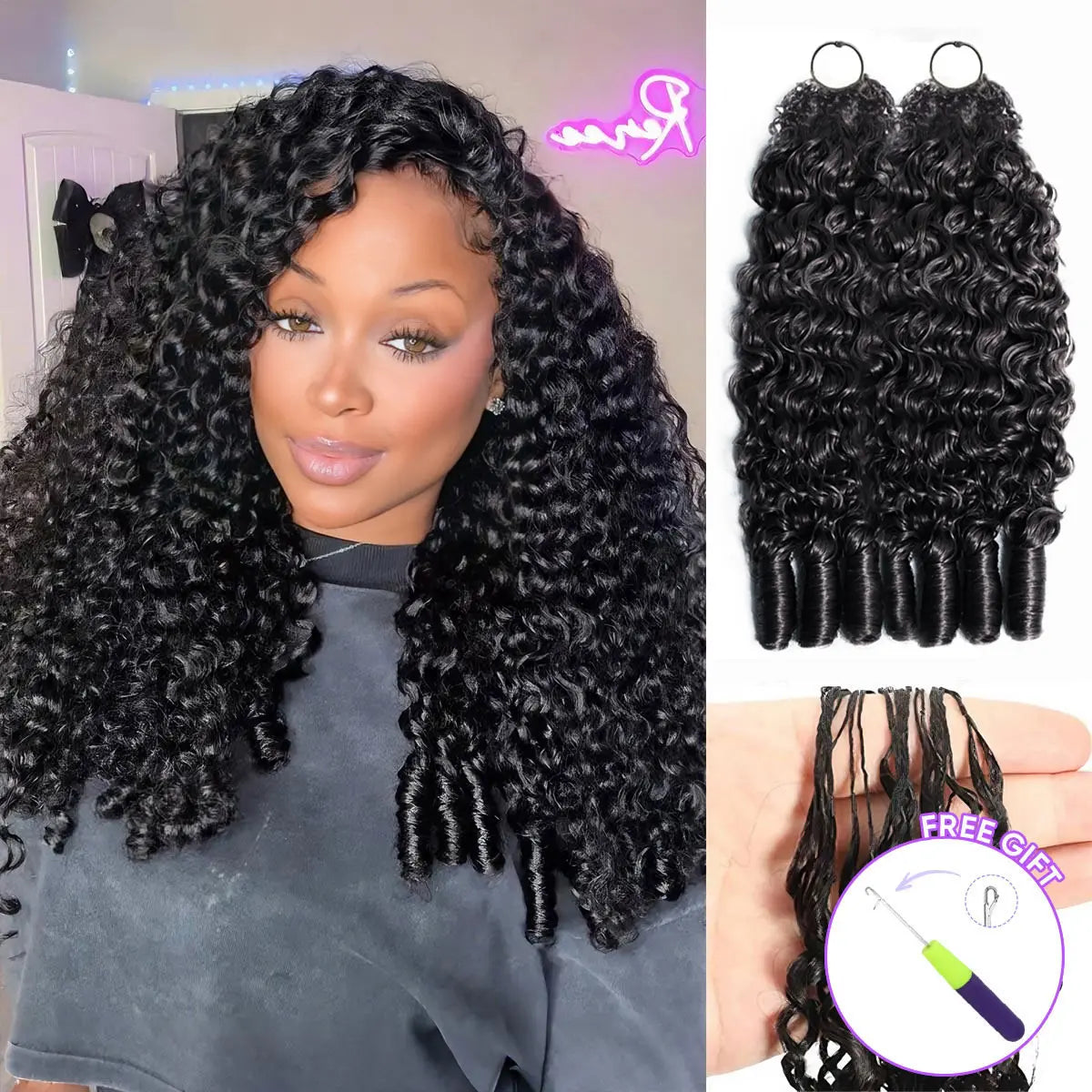 OQ HAIR Burmese Curly Crochet Hair Natural Black Machine Made Feather Crochet Human Hair Extension Miracle Knots Boho Braids #Sohochic #Tiktokshopbacktoschool #Dealsforyoudays