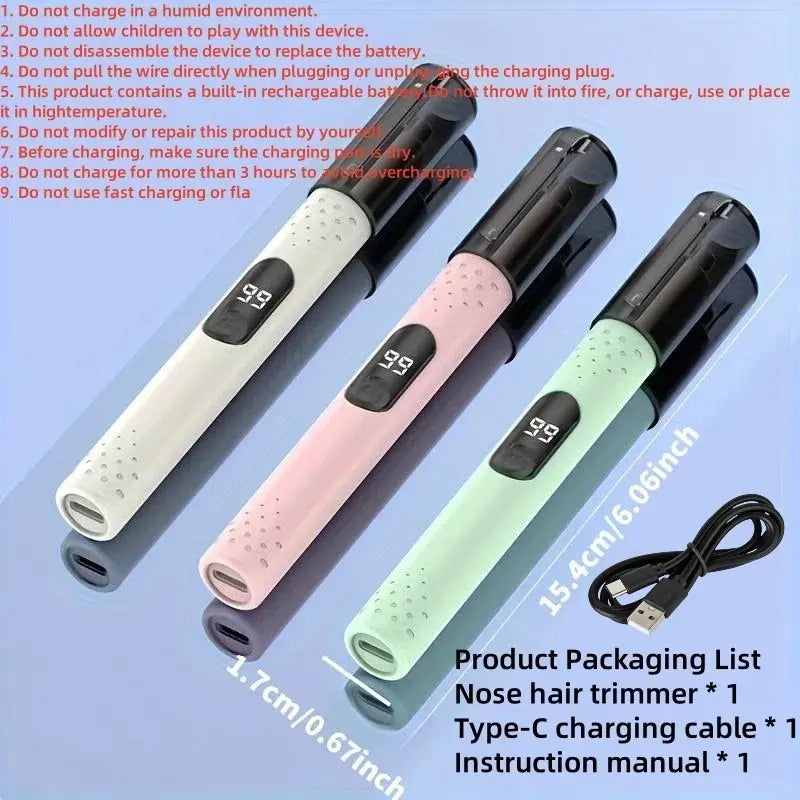 Portable Electric Nose Hair Trimmer for Men and Women, No Pulling Compact USB Rechargeable Trimmer, Suitable for Nose, Eyebrow and Ear Hair Trimming