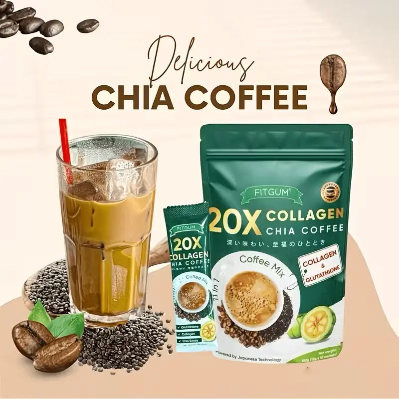 10/20 Pcs Sugar-Free 11-In-1 Robusta Collagen Coffee Sachets - 12G Daily Bean Blend with Chia Seeds, Goji Berries, Smooth Rich Dietary Supplement for Fitness & Healthcare, Smooth, Rich Coffee