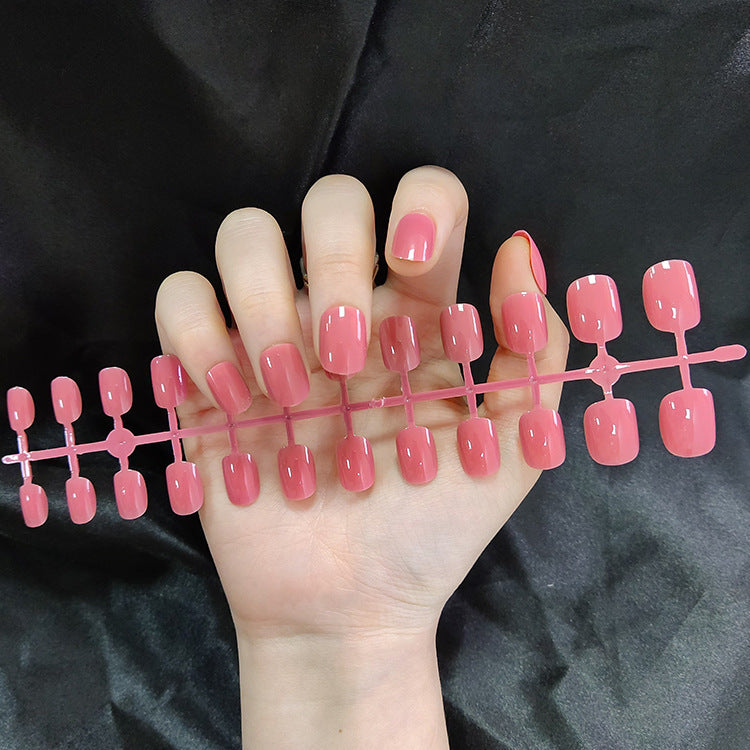 Short Square And Round Solid Color Sequins Wear Fake Nails