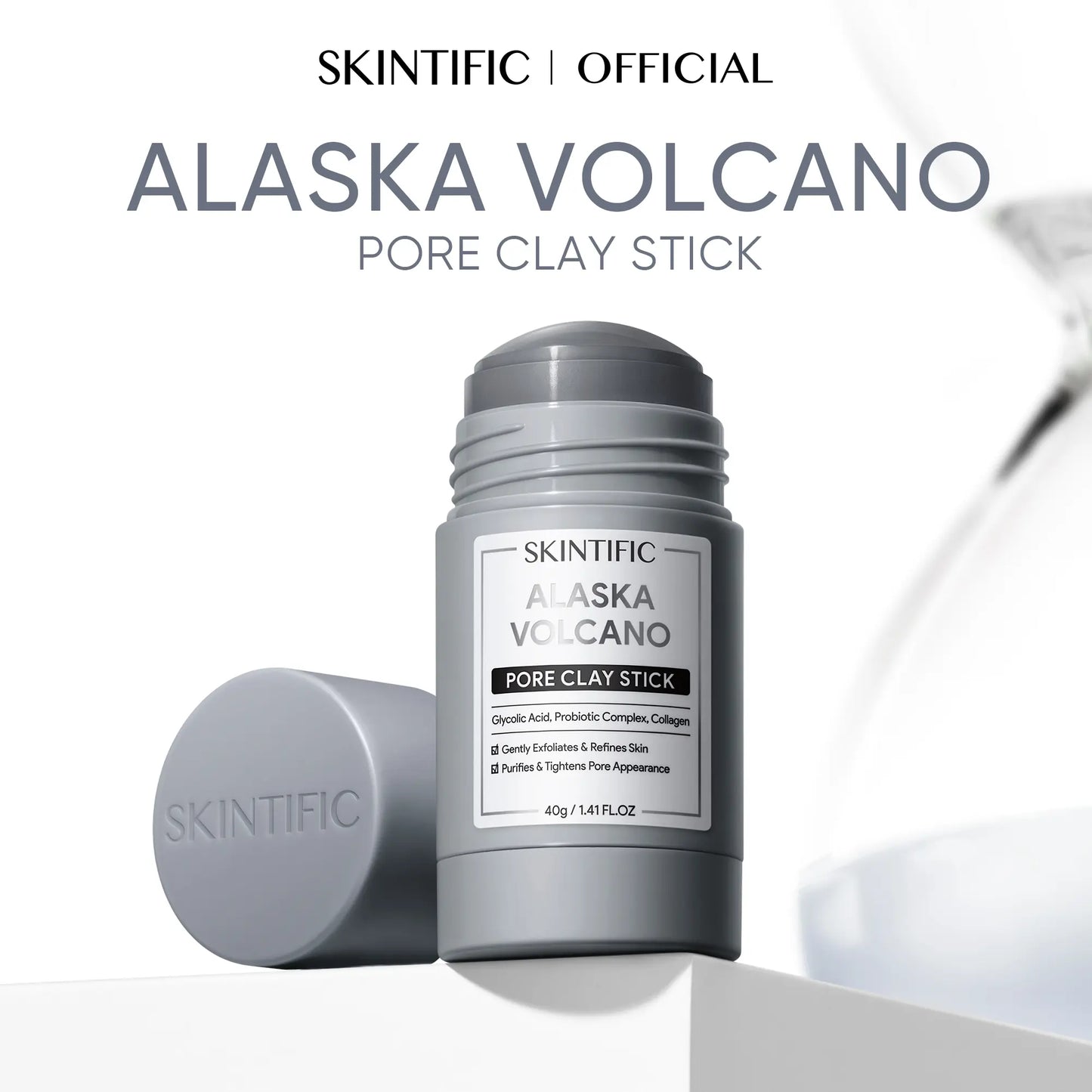 [BUY 2 save 30%]SKINTIFIC Alaska Volcano Pore Clay Stick Cleansing Blackhead Remover Face Mask Stick with Natural Clay Gentle Exfoliating Smoothing Skin Non-Drying Skincare