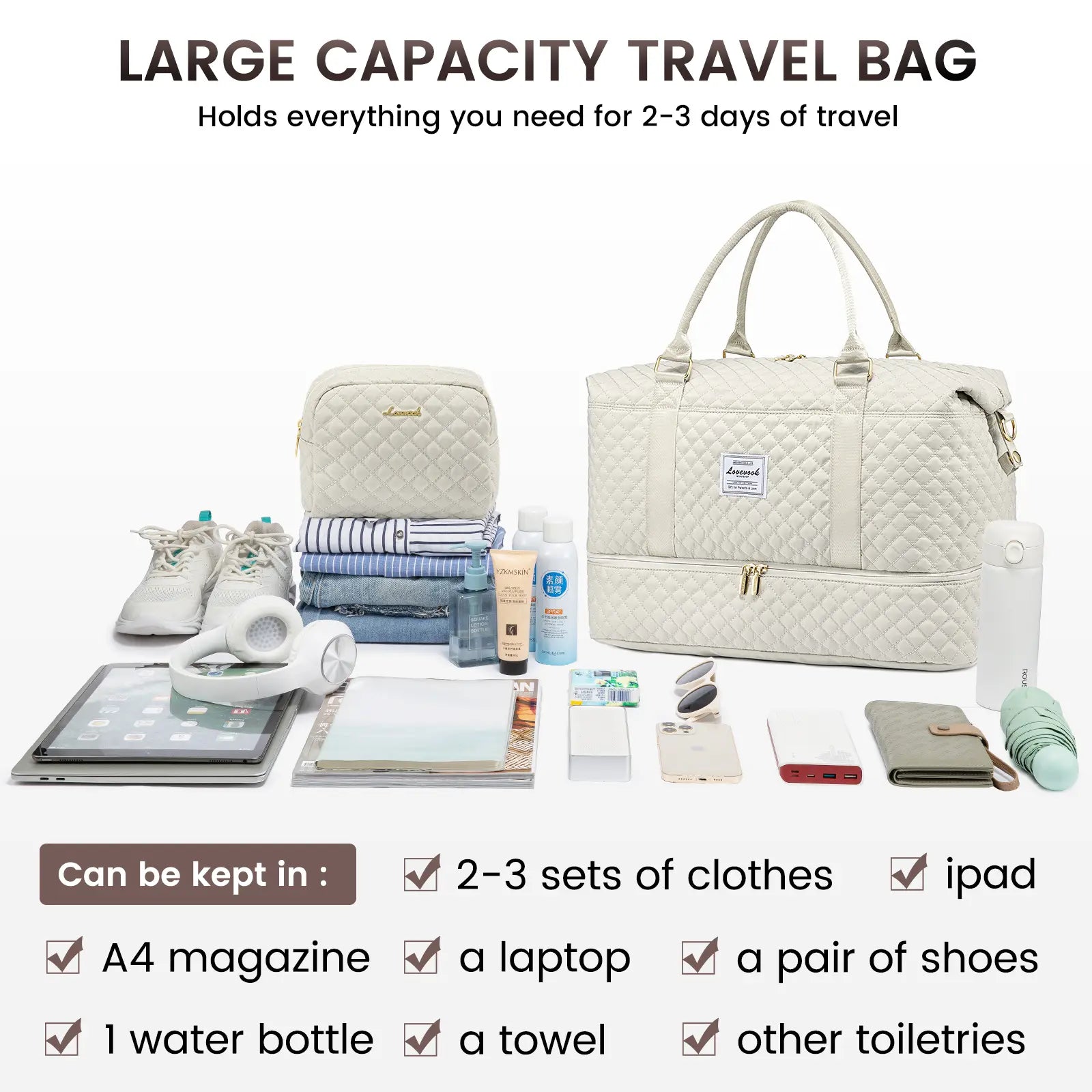 LOVEVOOK Weekender Bag Travel Duffel Bag with Shoe Compartment and Toiletry Bag for Women, Hospital Bag for Mom, Carry on Overnight Bag, Travel Essentials. Tiktokshopbacktoschool