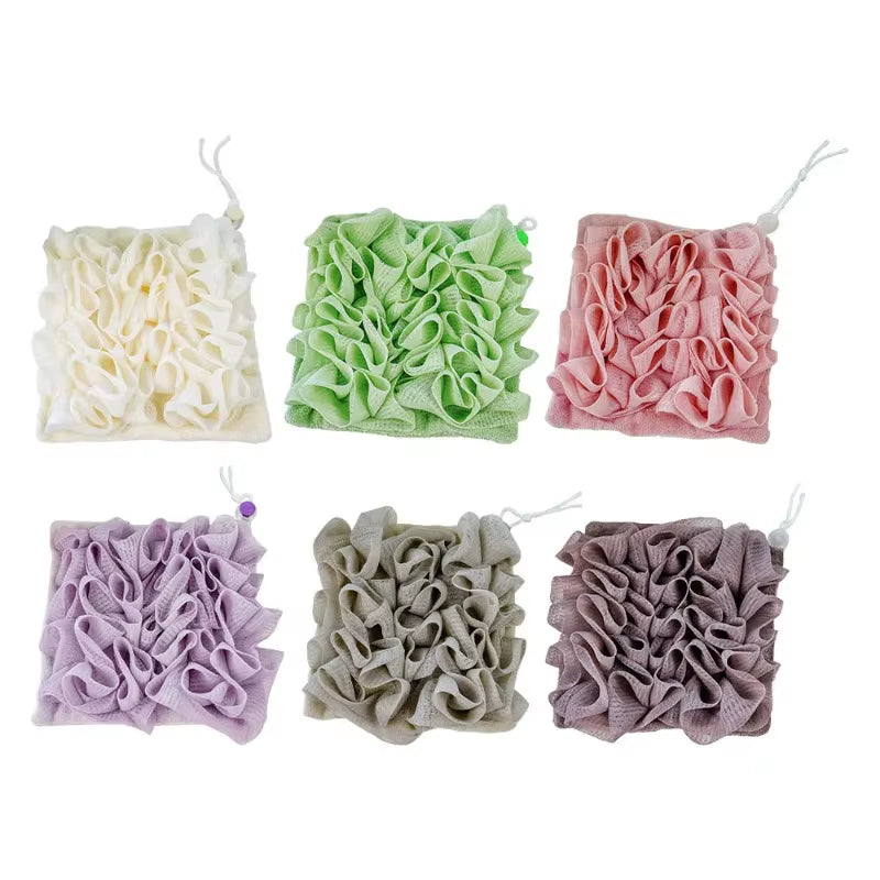 Soft Exfoliating 2-in-1 Bath Loofah with Drawstring Soap Closure - Reusable Mesh Shower Sponge for Enhanced Skin Care