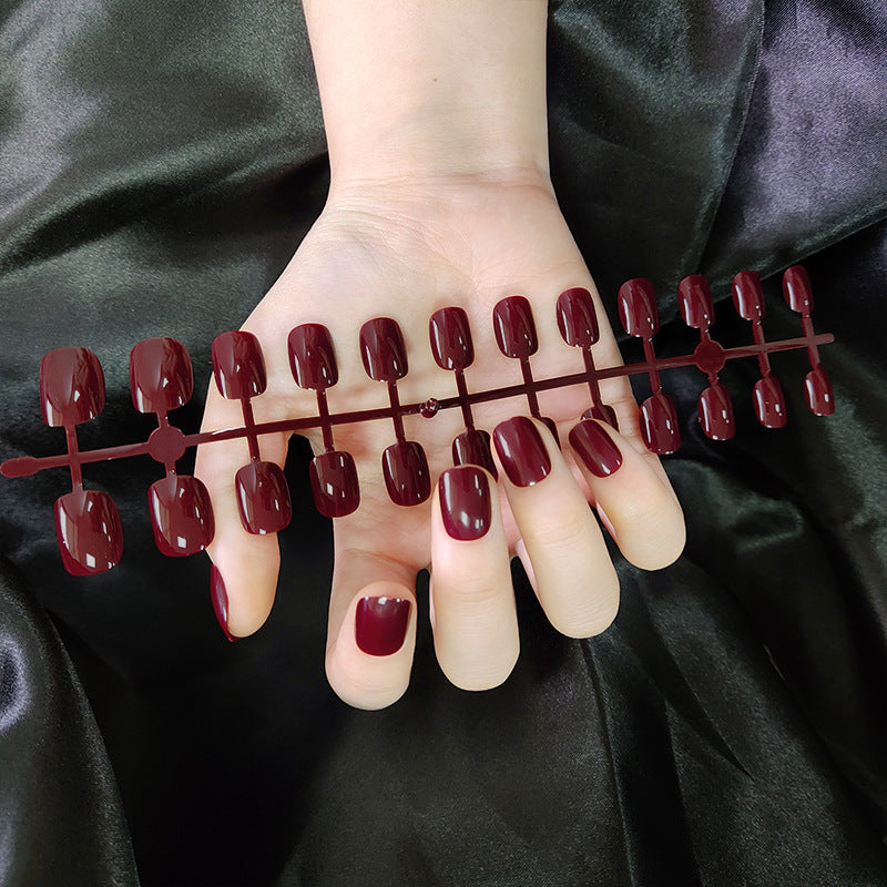 Short Square And Round Solid Color Sequins Wear Fake Nails