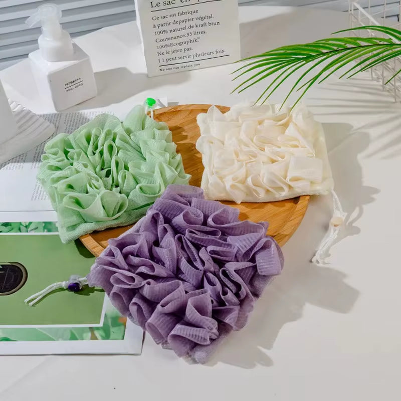 Soft Exfoliating 2-in-1 Bath Loofah with Drawstring Soap Closure - Reusable Mesh Shower Sponge for Enhanced Skin Care