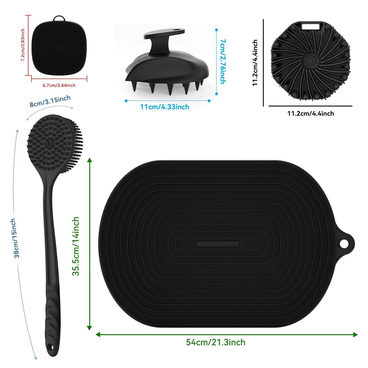 Silicone Bath Brush Set, Portable Non-Slip Skin-Friendly Face and Back Brush, Body Scrubber with Foot Scrubber, Exfoliating Bath Accessories, Body Care Tool #GLOBAL PICKS