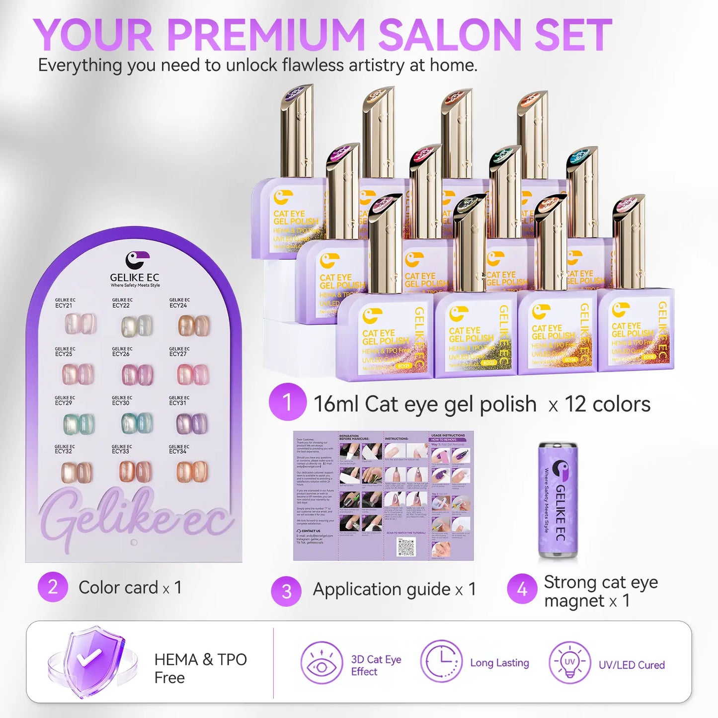 Transform Your Nails with Gelikeec Cat Eye Gel Polish Set - Salon Quality, Chic & Long-Lasting 16Ml