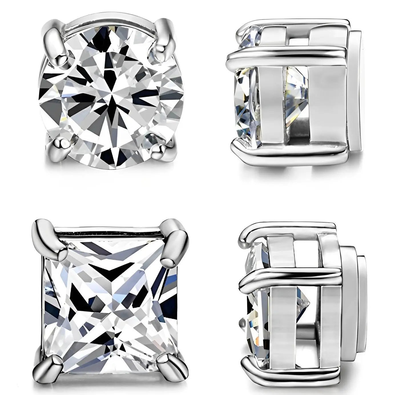 CASSIECA 2-Pair Unisex Stainless Steel Magnetic Studs Earrings Set, Non-Piercing Fake Piercing 5-8MM CZ Jewelry for Adults, Summer Vibes Accessories