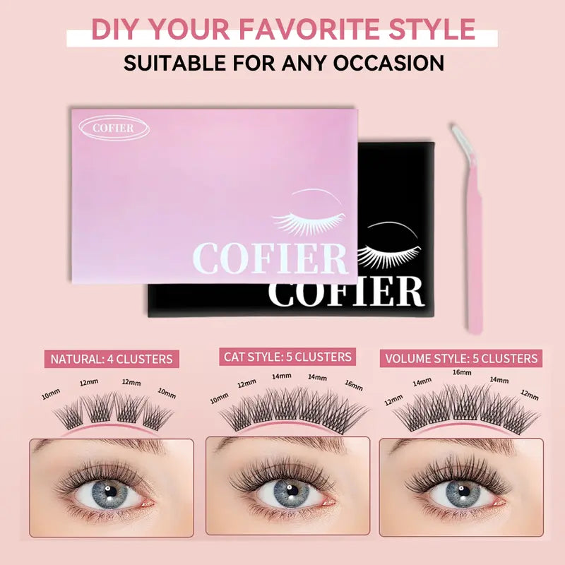 COFIER Fuzzy Volume Lash Kit - 12Mm-20Mm Length, No Glue Needed, Self-Grafting, Beginner Friendly Eyelashes Makeup Cosmetic Flawless #Summervibes